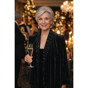 J.R. Nites Medium by Caliendo Beaded & Sequined Black Lined Velvet Jacket